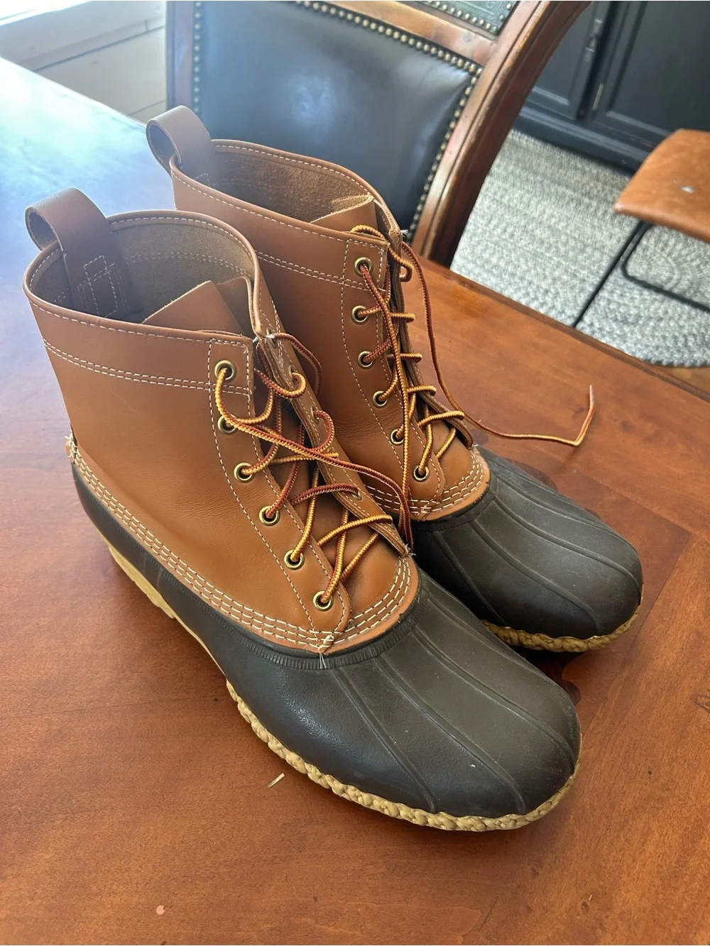 Men's LL Bean Brown Leather and Rubber Duck Boots